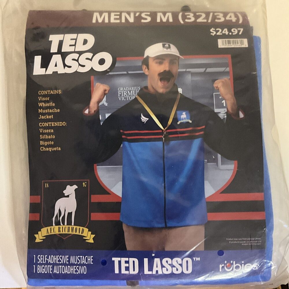 NWT Ted Lasso Halloween Costume Men M 32/34 AFC Richmond Jacket Visor Whistle